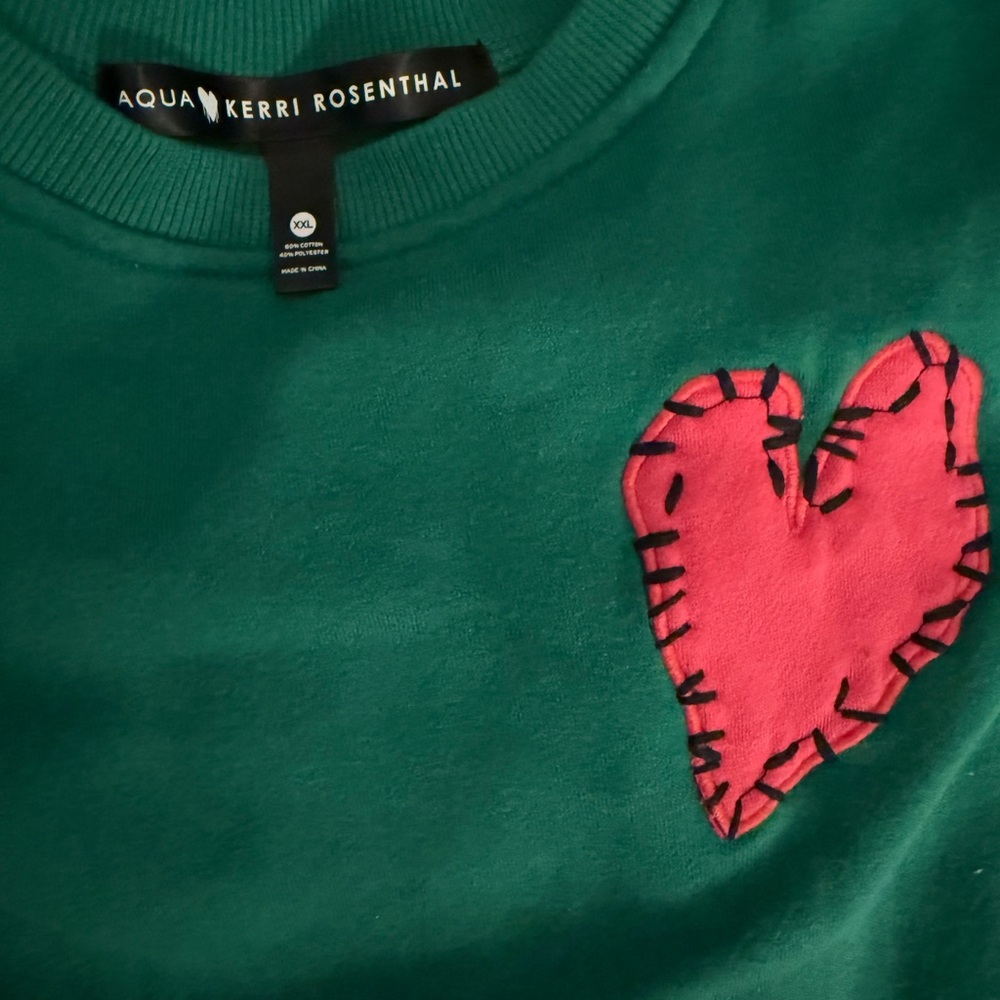 Aqua x Kerri Rosenthal Crewneck Heart Patch Sweatshirt. Size XXL. - Picture 4 of 4